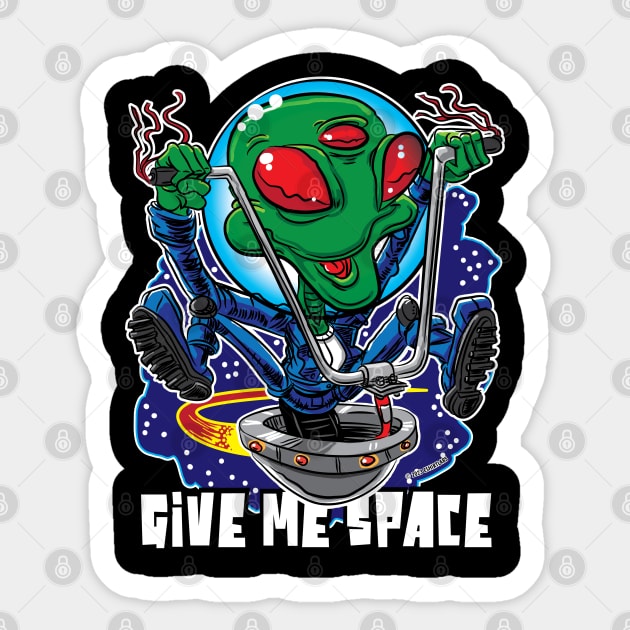 Give Me Space Alien UFO with Handlebars Sticker by eShirtLabs